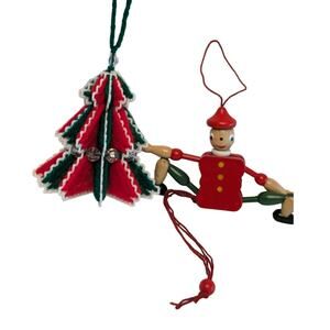 Vintage Christmas Tree Ornaments Yarn Pull String Jumping Puppet Toy Italy